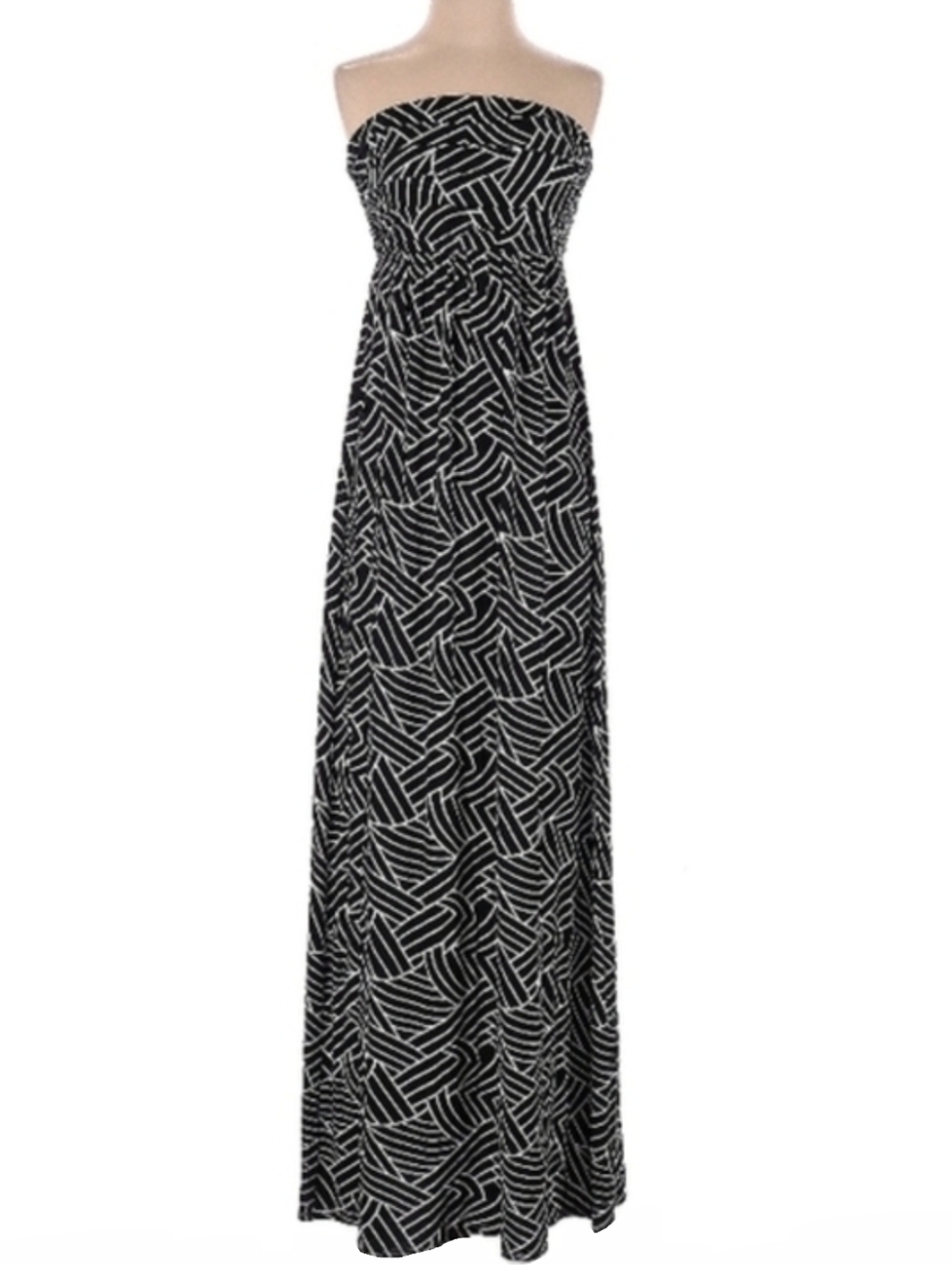 Maxi Dress fit S M Floor Length HourGlass Lilly Black White Knit Long Strapless